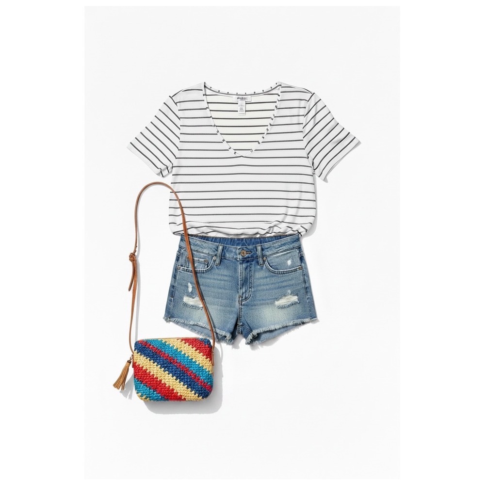 White House Black Market WHBM M Striped V-Neck‎ Short Sleeve T-Shirt-Nautical